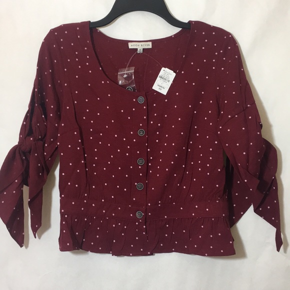 Moon River Tops - 🎈Moon River Burgundy Dot Blouse NWT